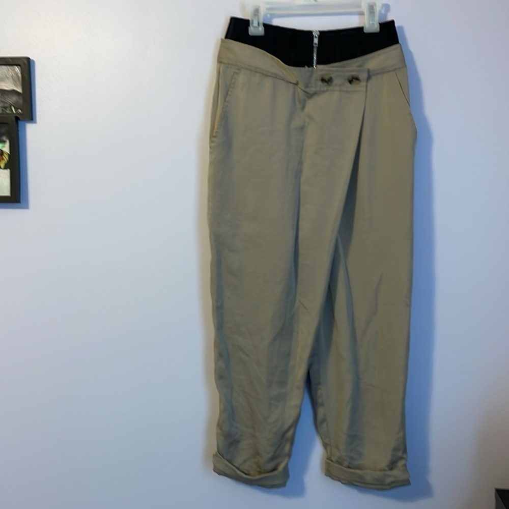 Alexander Wang Corset Asymmetrical Double Waist Cuffed Tan Black Pants size 2